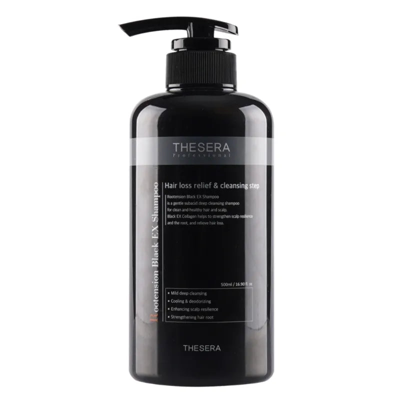 THESERA ROOTENSION BLACK EX SHAMPOO | Spēcīgas iedarbības šampūns pret matu izkrišanu, 500 ml